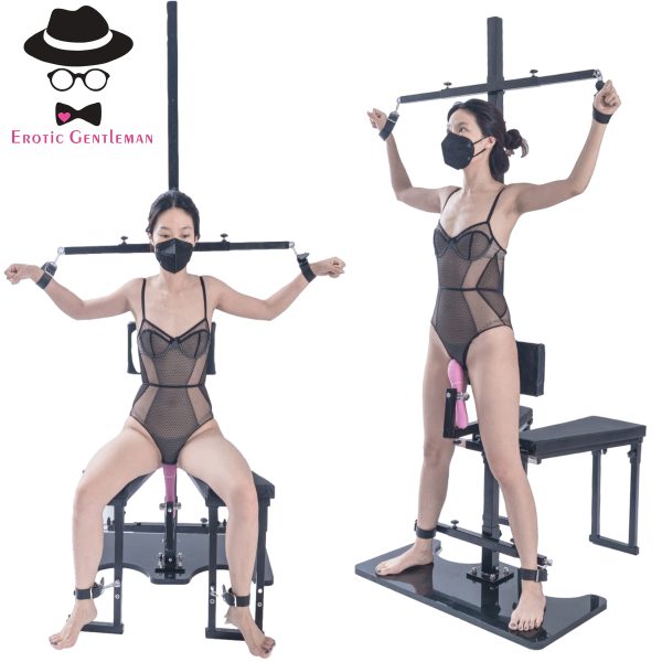 BDSM Furniture Obedience Bench Sitting or Standing Penalty Chair Bondage Tools Multifunction with Handcuffs and Ankle Cuffs for Men Women & Couples